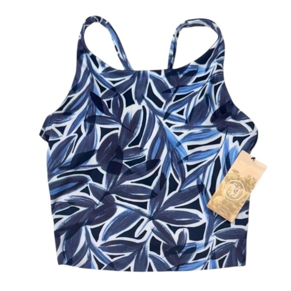 SAGE COLLECTIVE Crop Sports Bra Sage Leaf Floral Blue White Activewear NWT XS